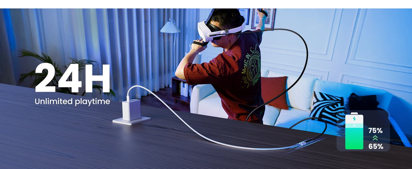 KIWI design Link Cable with Charging 16FT Compatible with Meta Quest 3s/3/2/ Pro/Pico 4 Accessories and PC/SteamVR, USB 3.0 to U