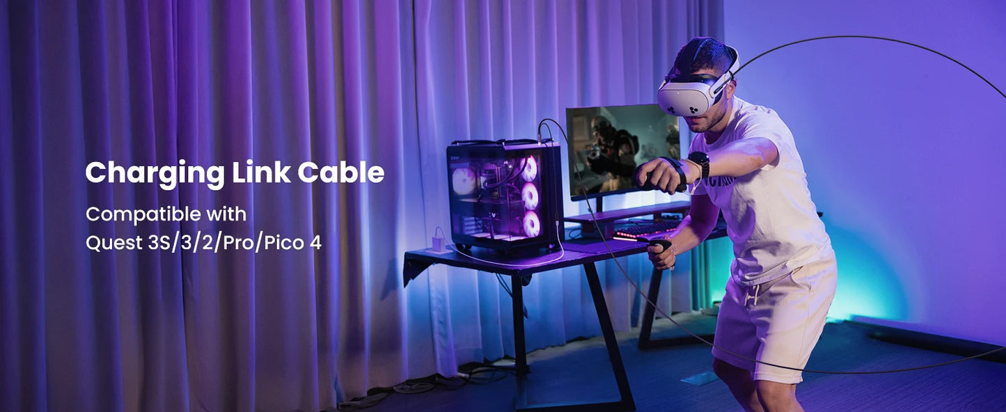 KIWI design Link Cable with Charging 16FT Compatible with Meta Quest 3s/3/2/ Pro/Pico 4 Accessories and PC/SteamVR, USB 3.0 to U