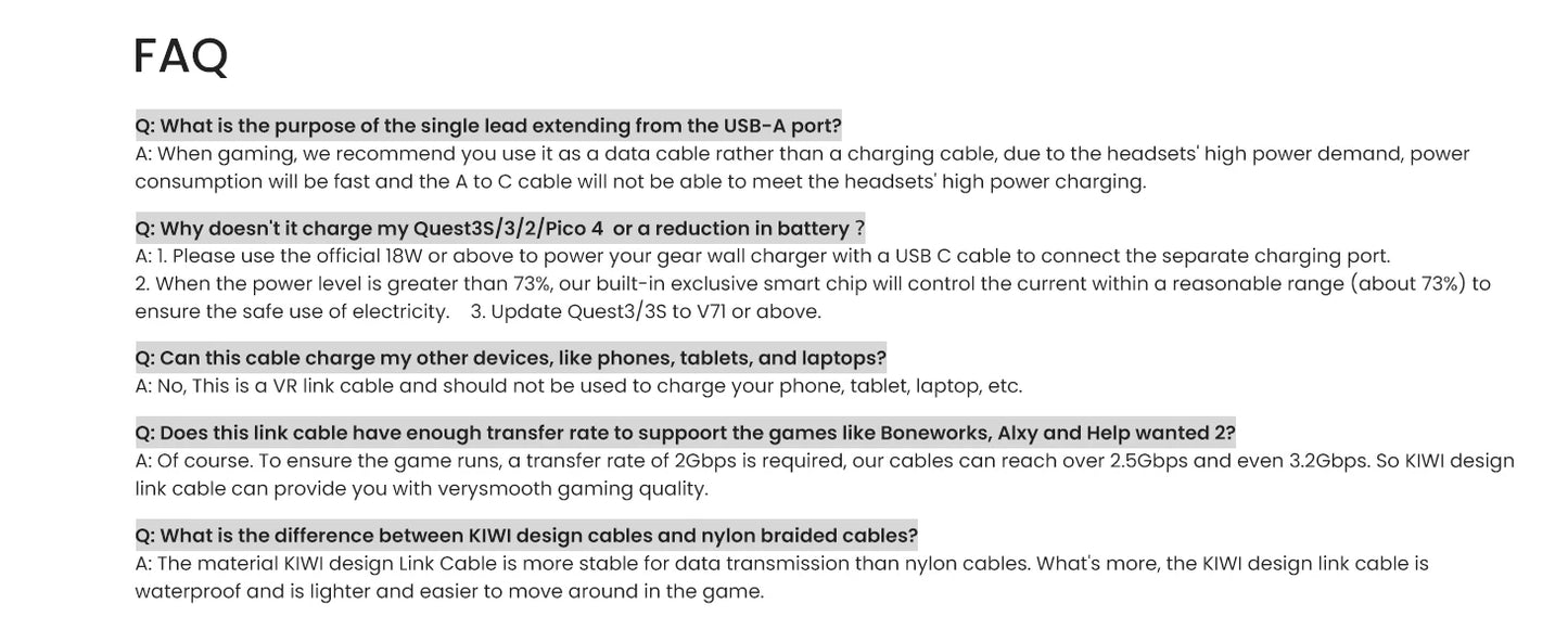 KIWI design Link Cable with Charging 16FT Compatible with Meta Quest 3s/3/2/ Pro/Pico 4 Accessories and PC/SteamVR, USB 3.0 to U