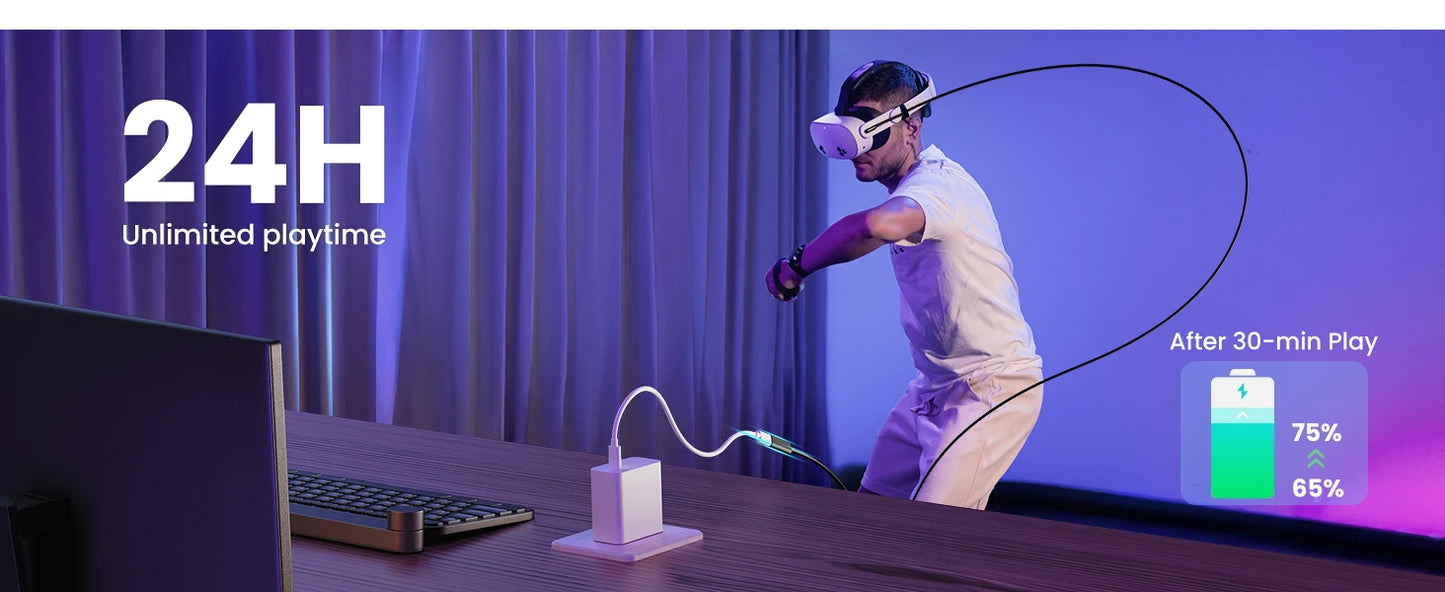 KIWI design Link Cable with Charging 16FT Compatible with Meta Quest 3s/3/2/ Pro/Pico 4 Accessories and PC/SteamVR, USB 3.0 to U