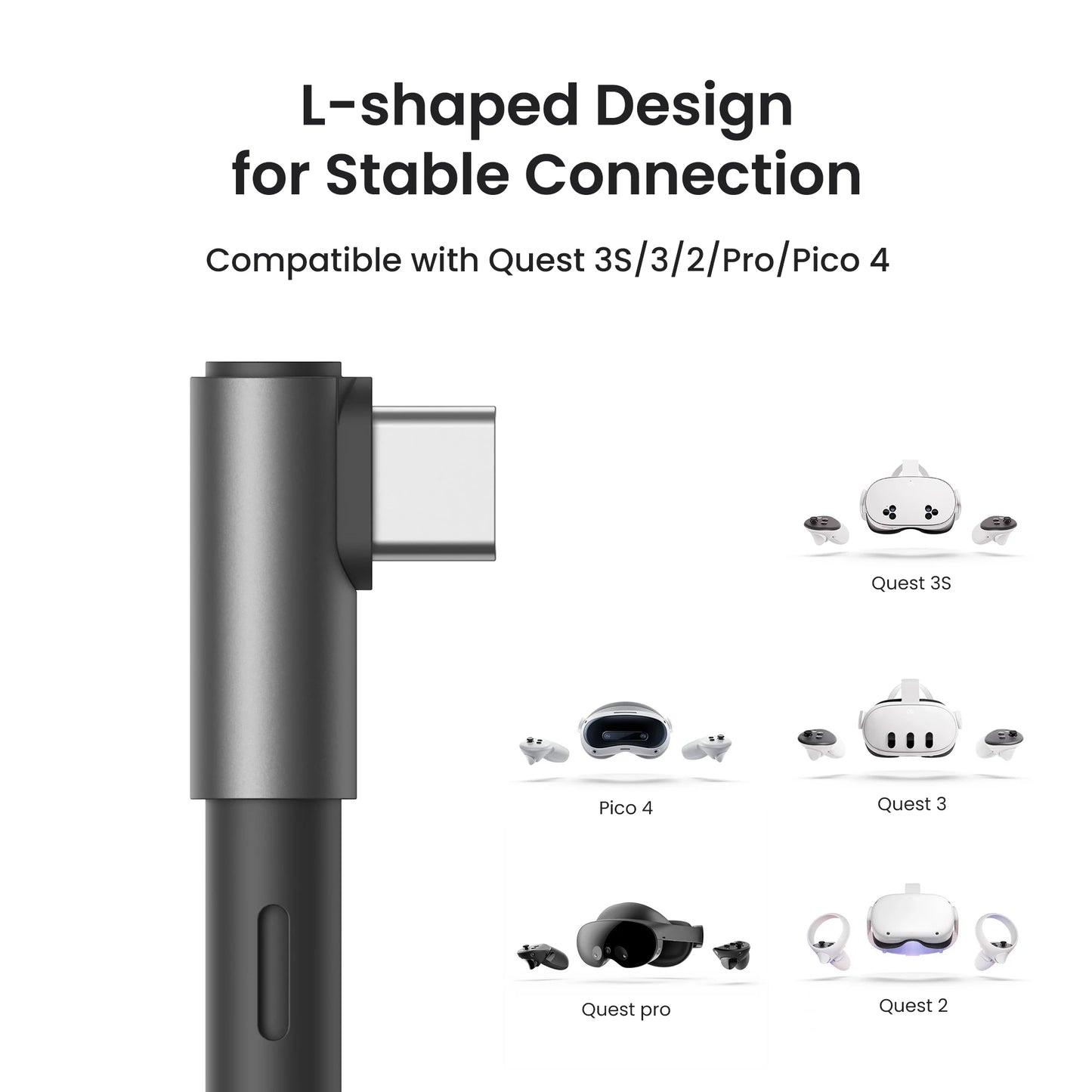 KIWI design Link Cable with Charging 16FT Compatible with Meta Quest 3s/3/2/ Pro/Pico 4 Accessories and PC/SteamVR, USB 3.0 to U