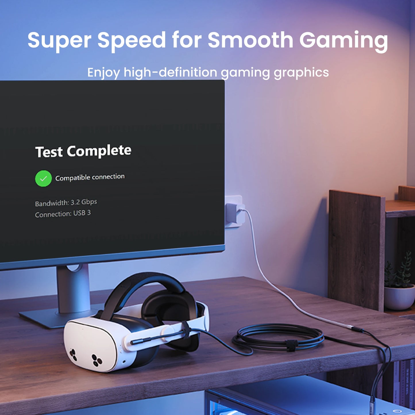 KIWI design Link Cable with Charging 16FT Compatible with Meta Quest 3s/3/2/ Pro/Pico 4 Accessories and PC/SteamVR, USB 3.0 to U