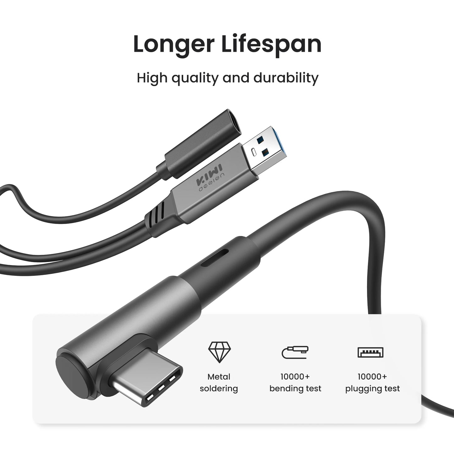 KIWI design Link Cable with Charging 16FT Compatible with Meta Quest 3s/3/2/ Pro/Pico 4 Accessories and PC/SteamVR, USB 3.0 to U